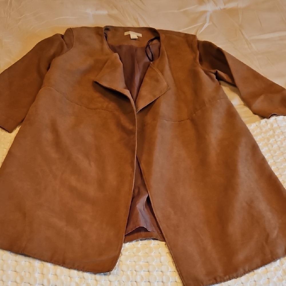 H&M Tan Faux Suede Jacket/ Drap Blazer Size 6